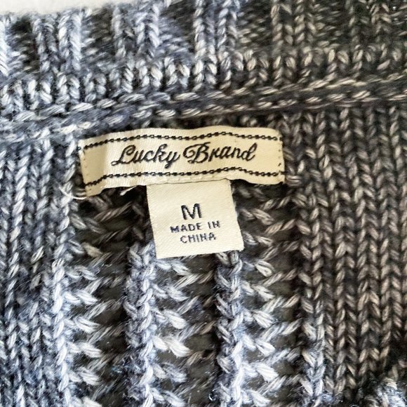 Lucky Brand knit open cardigan sweater, navy blue / heathered blue marine - Picture 5 of 10